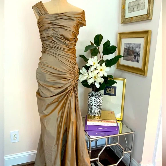 Tadashi Shoji | Dresses | Tadashi Collection 0 Silk Ruched One Shoulder Formal Dress Gown Gold Sz 6 | Poshmark Tadashi Shoji | Dresses | Tadashi Collection 0 Silk Ruched One Shoulder Formal Dress Gown Gold Sz 6 | Poshmark